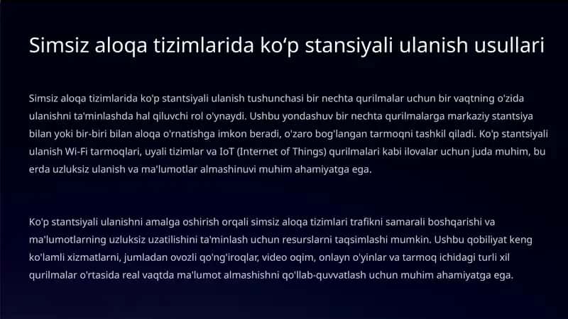 Simsiz aloqa tizimlari da koʻpstantsiyali ulanish usullari