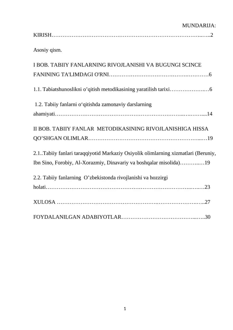 Tabiatshunoslik fanining rivojlanishi