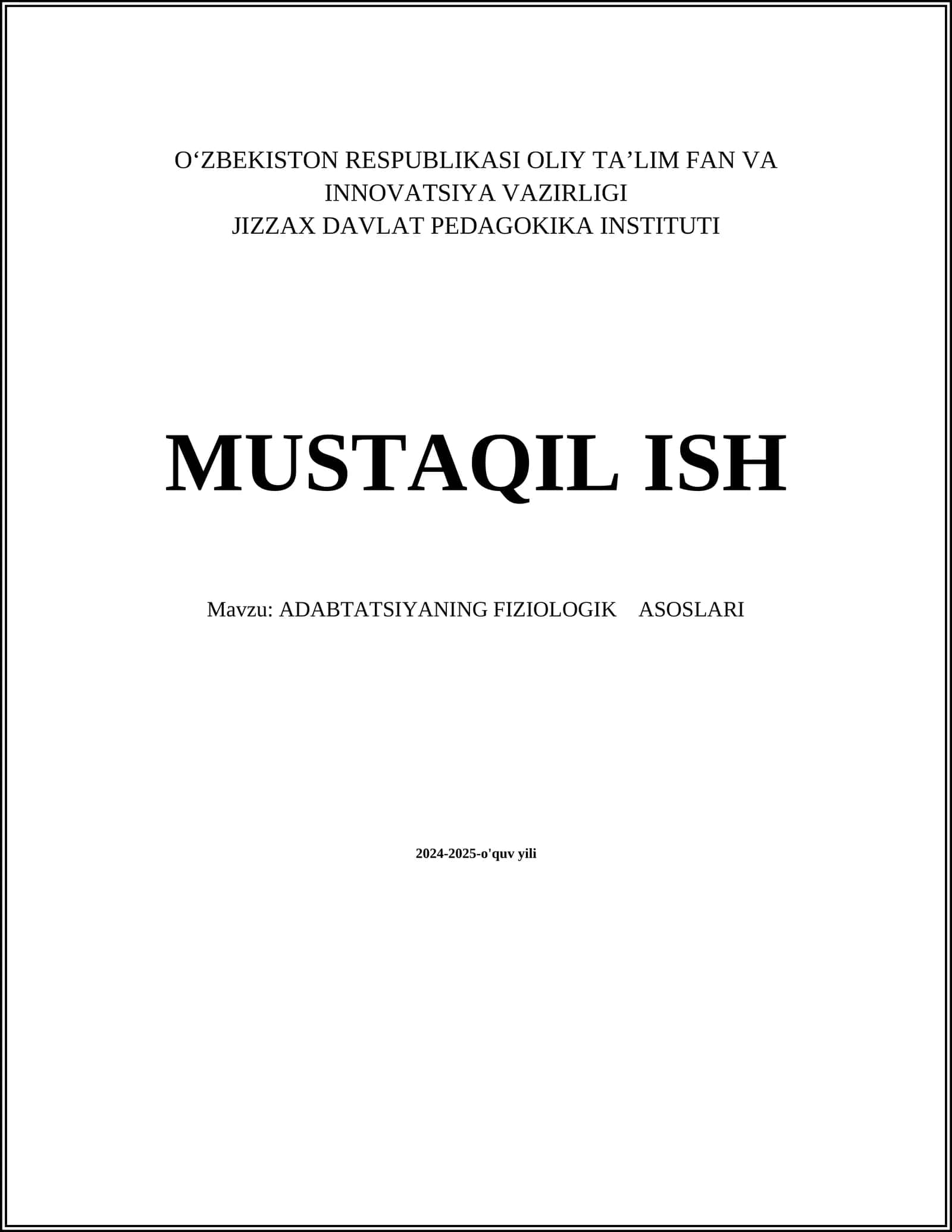 ADABTATSIYANING FIZIOLOGIK ASOSLARI