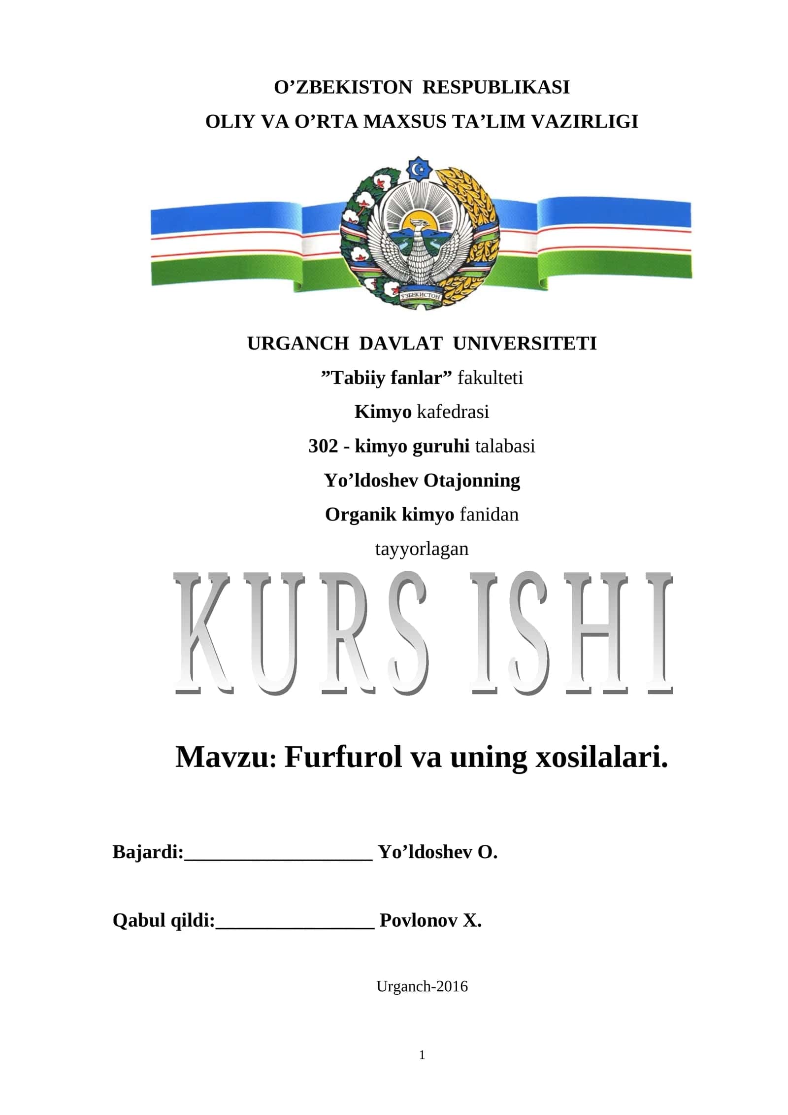 Furfurol va uning xosilalari