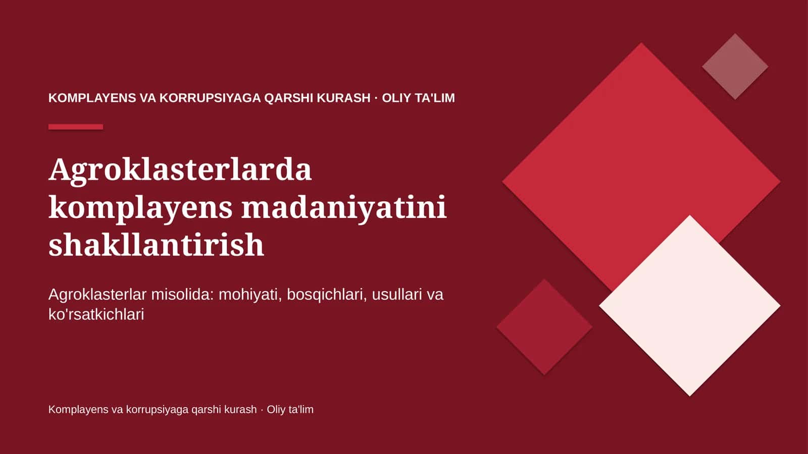 Agroklasterlarda komplayens madaniyatini shakllantirish