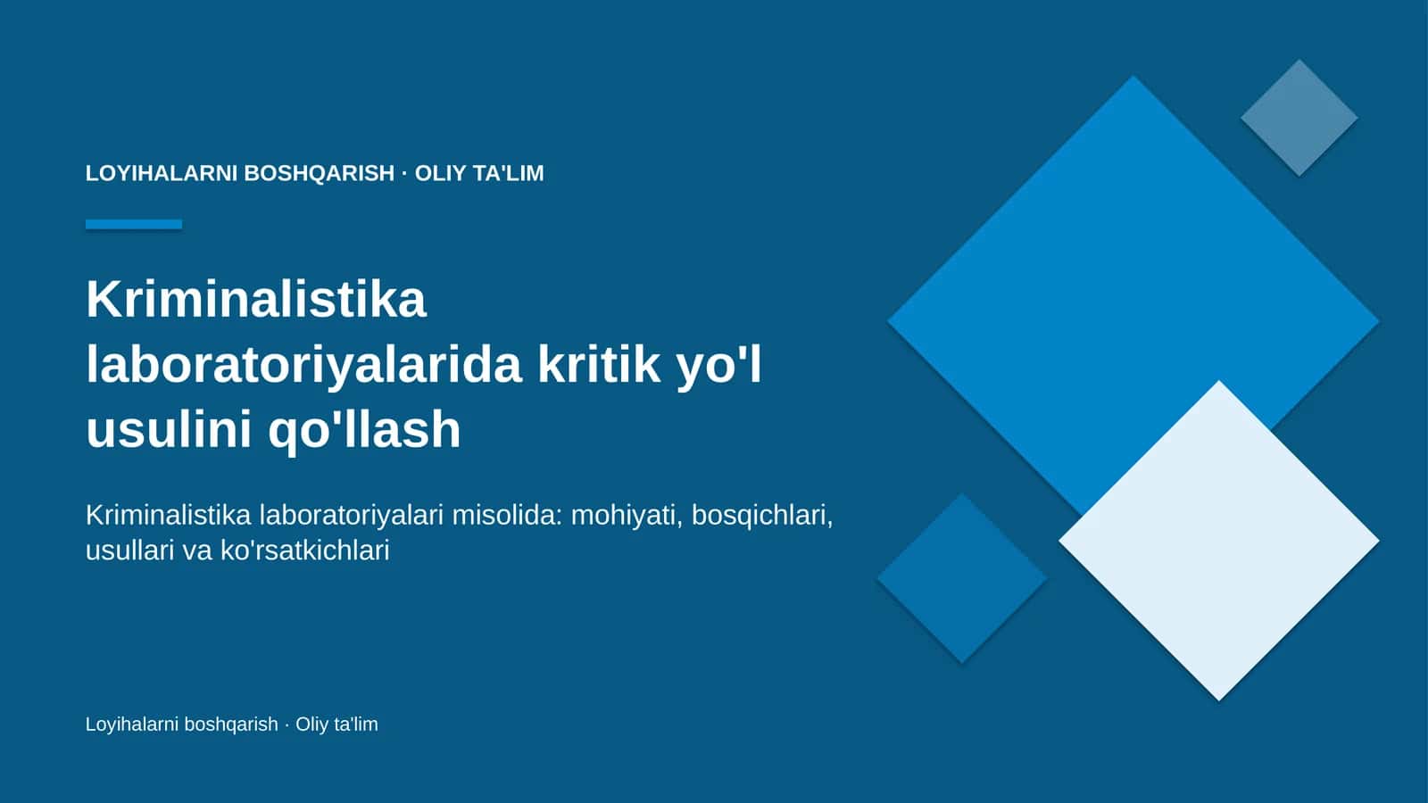 Kriminalistika laboratoriyalarida kritik yo'l usulini qo'llash