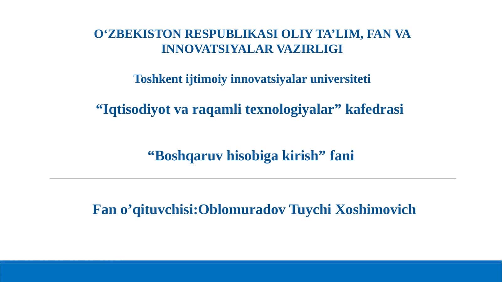 Boshqaruv hisobi fani