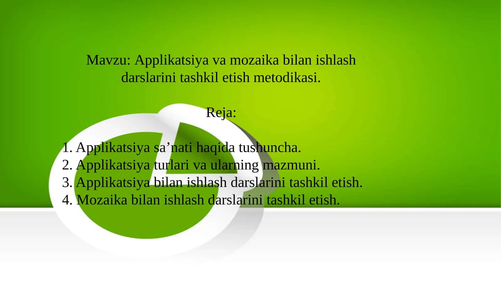 Applikatsiya va mozaika bilan ishlash darslarini tashkil etish metodikasi