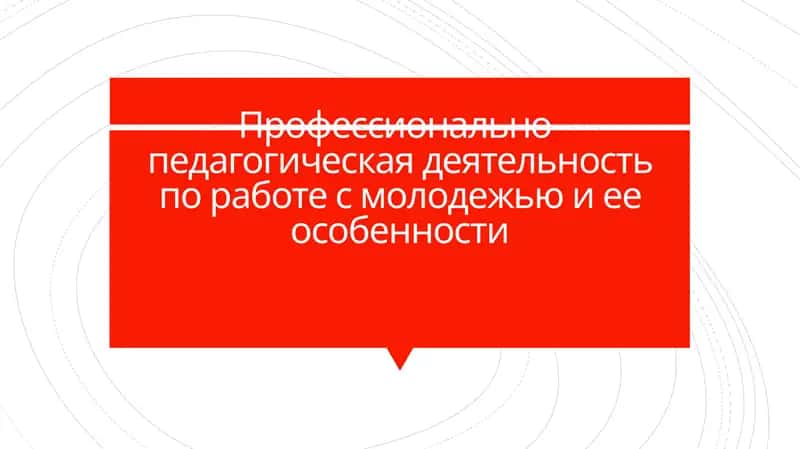 Профессионально-педагогическая деятельность по работе с молодежью