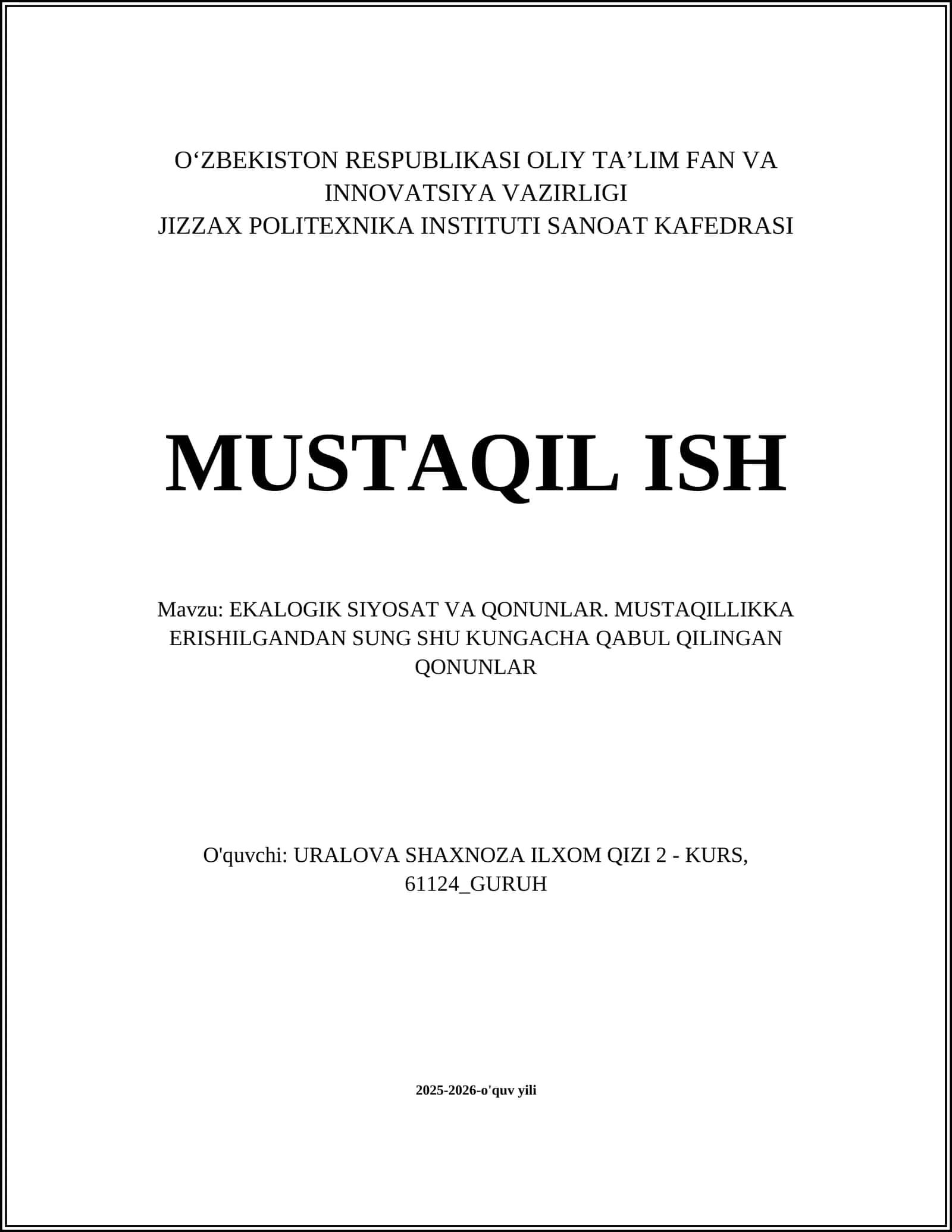 Ekologik siyosat va qonunlar