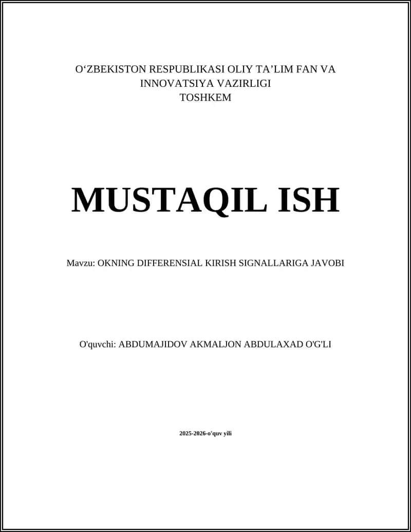 OKNING DIFFERENSIAL KIRISH SIGNALLARIGA JAVOBI