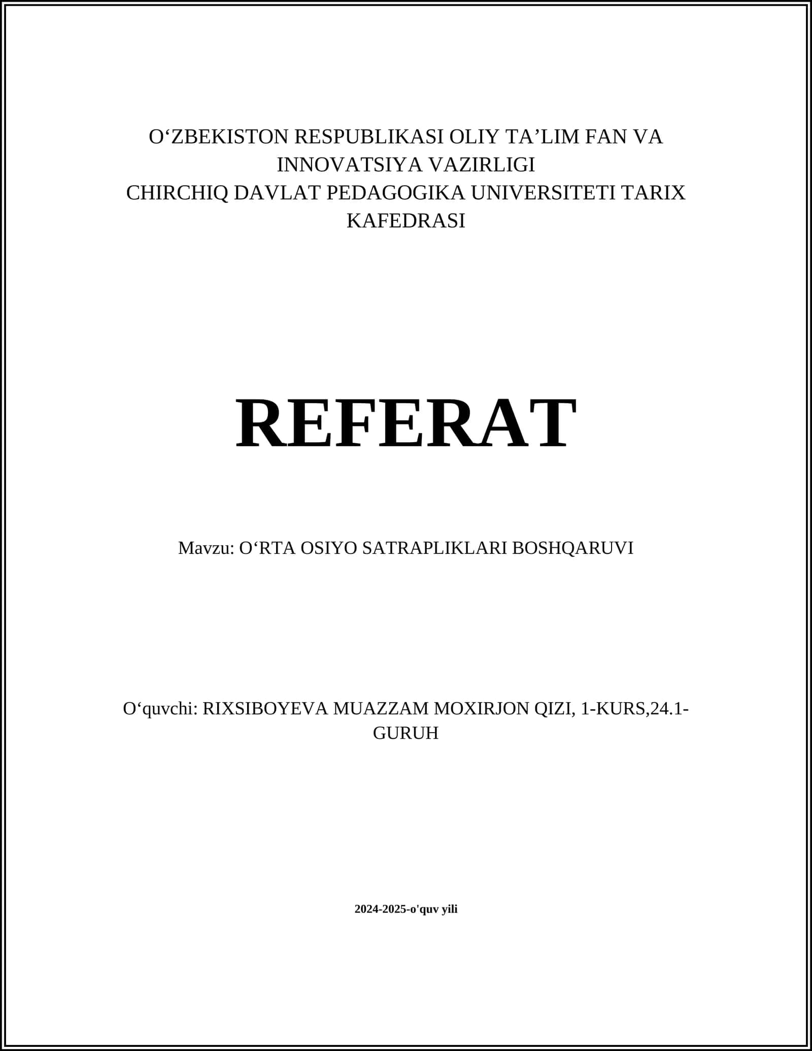 OʻRTA OSIYO SATRAPLIKLARI BOSHQARUVI