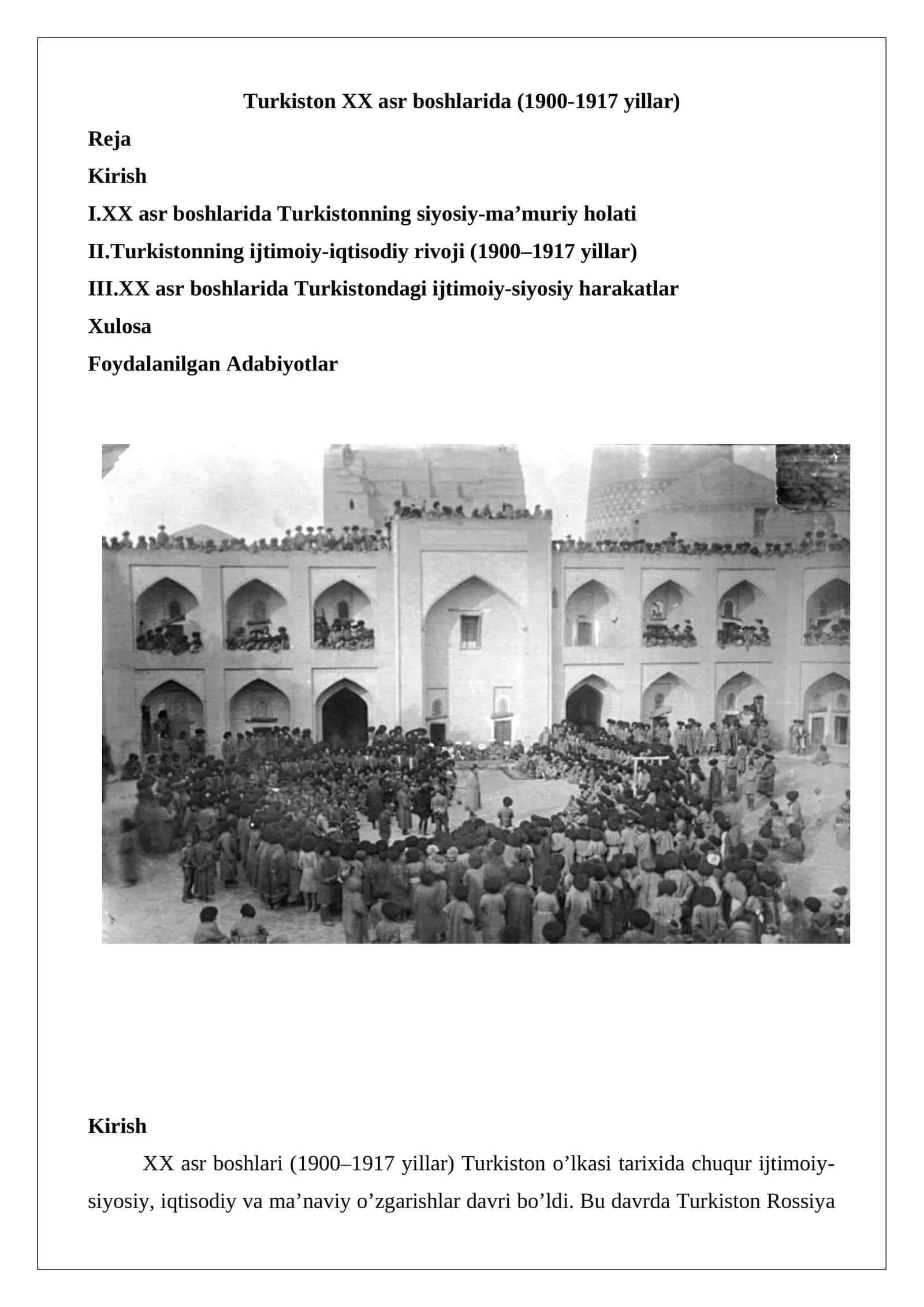 Turkiston XX asr boshlarida (1900-1917 yillar)