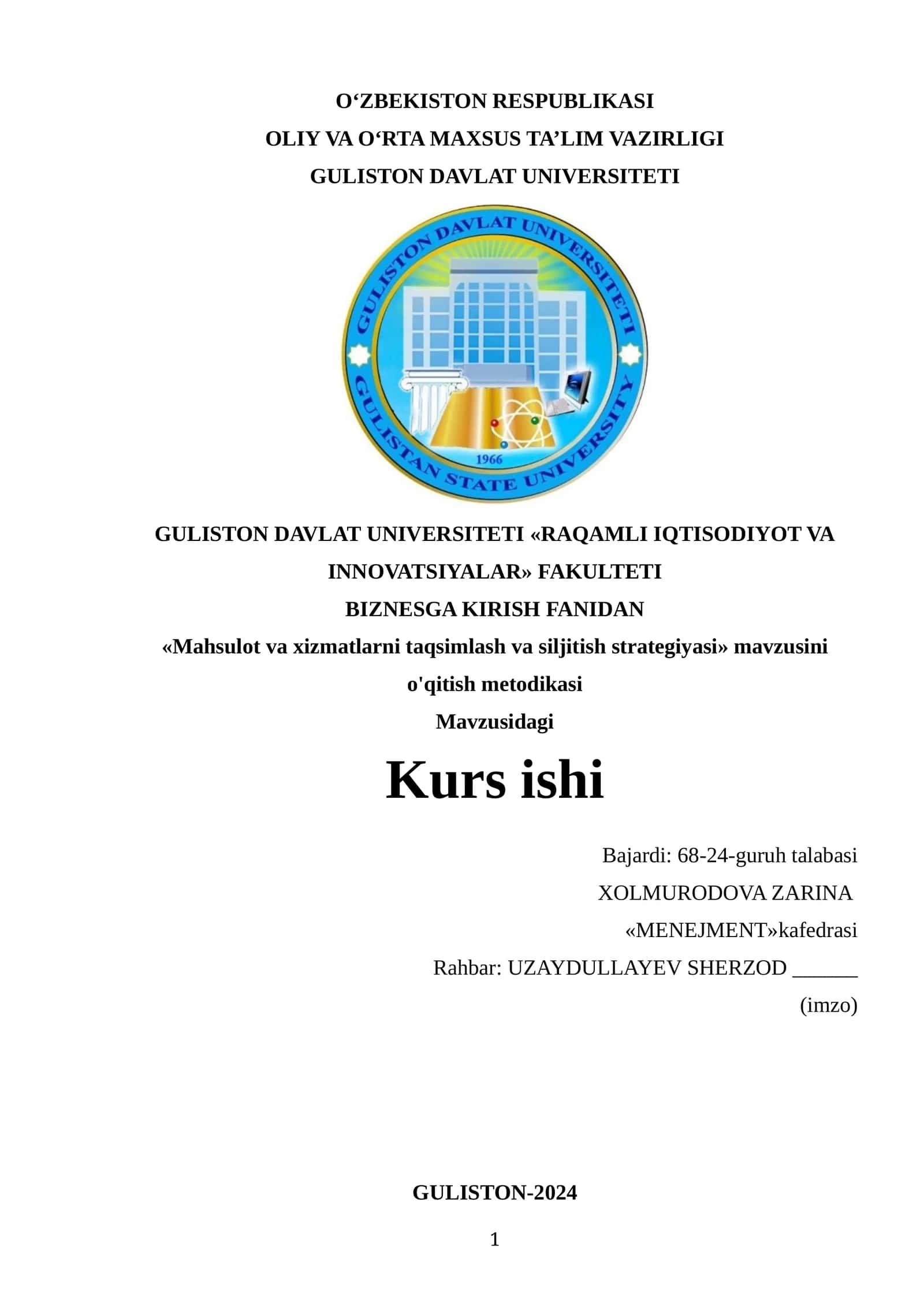 Mahsulot va xizmatlarni taqsimlash va siljitish strategiyasi