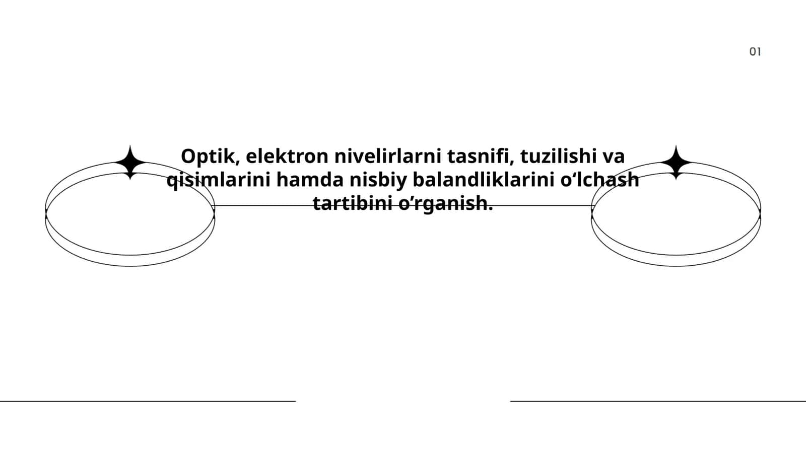 Optik, elektron nivelirlarni tasnifi, tuzilishi va qisimlarini hamda nisbiy balandliklarini o‘lchash tartibini o’rganish