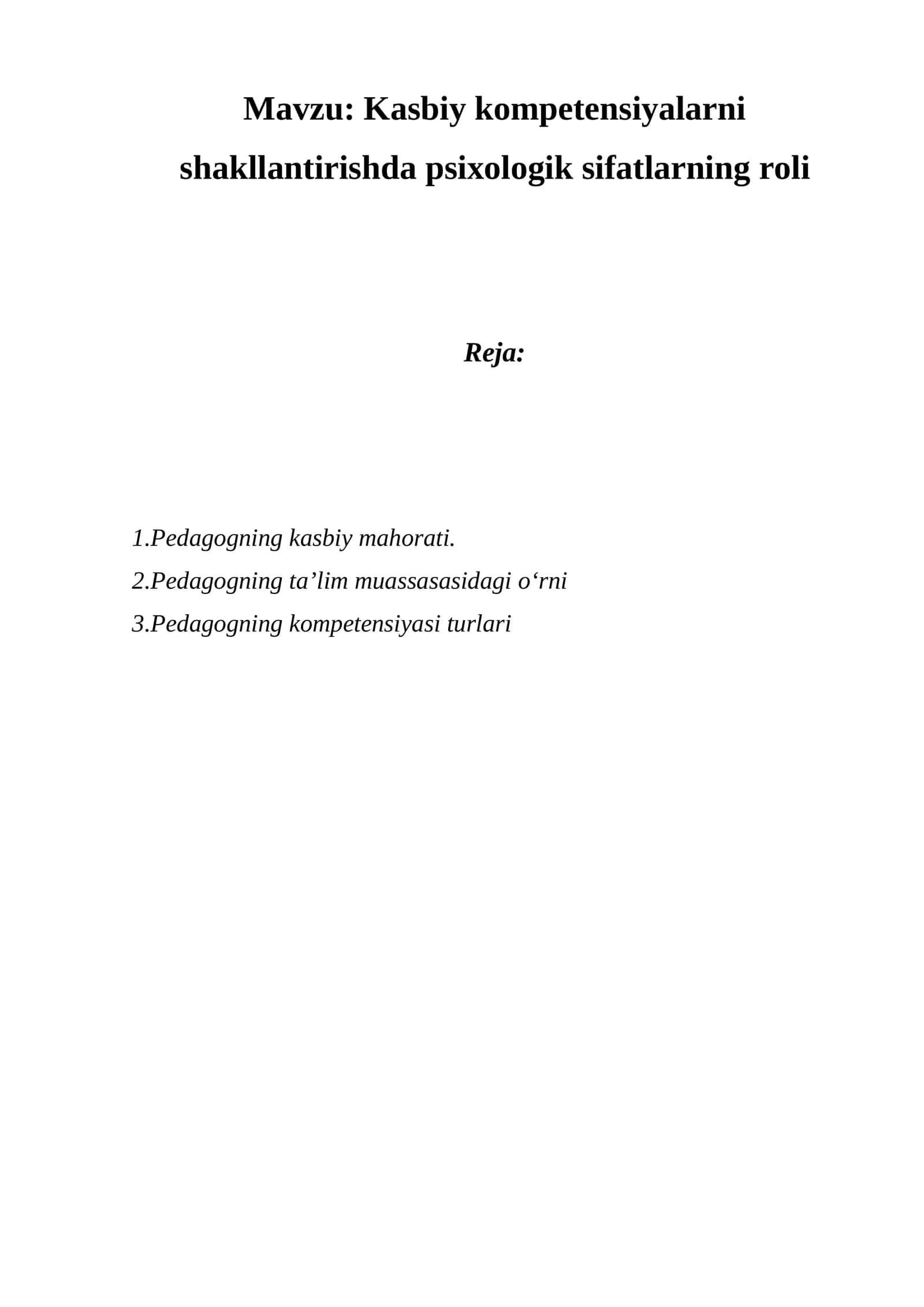 Kasbiy kompetensiyalarni shakllantirishda psixologik sifatlarning roli