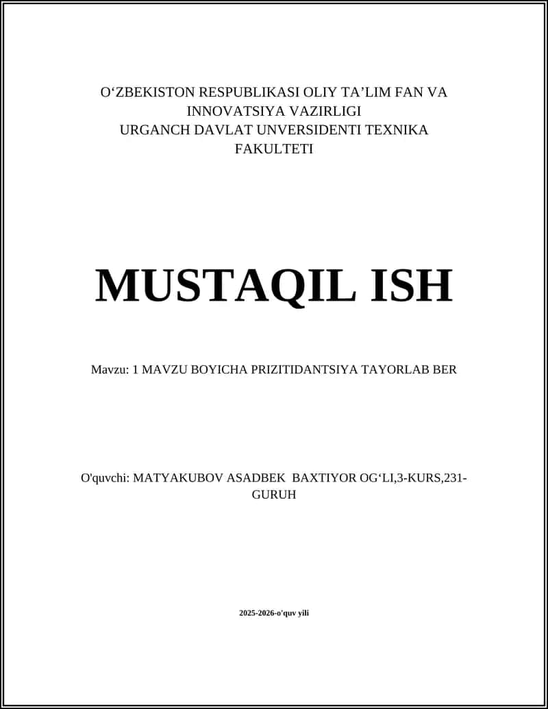 MAVZU BOYICHA PRIZITIDANTSIYA TAYORLAB BER