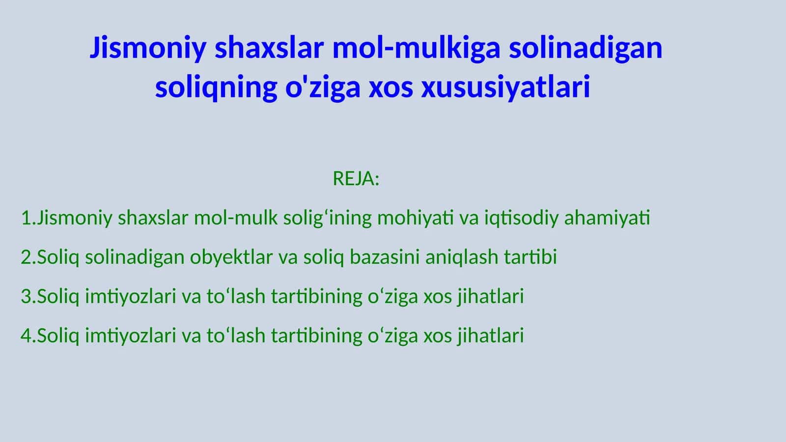 Jismoniy shaxslar mol-mulkiga solinadigan soliqning o'ziga xos xususiyatlari