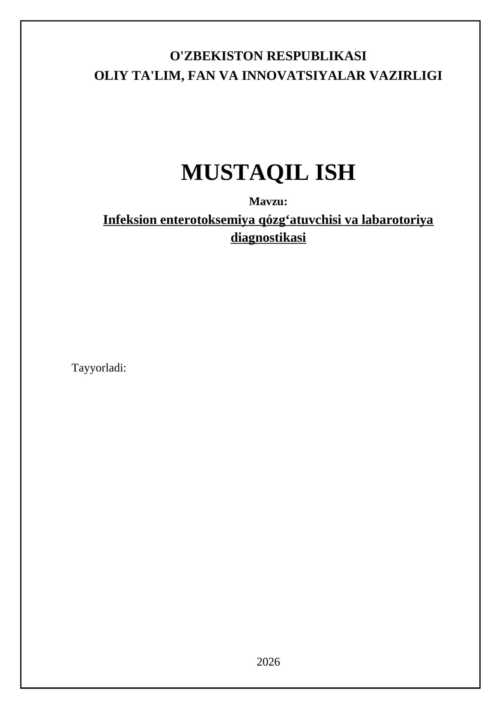Infeksion enterotoksemiya qózgʻatuvchisi va labarotoriya diagnostikasi