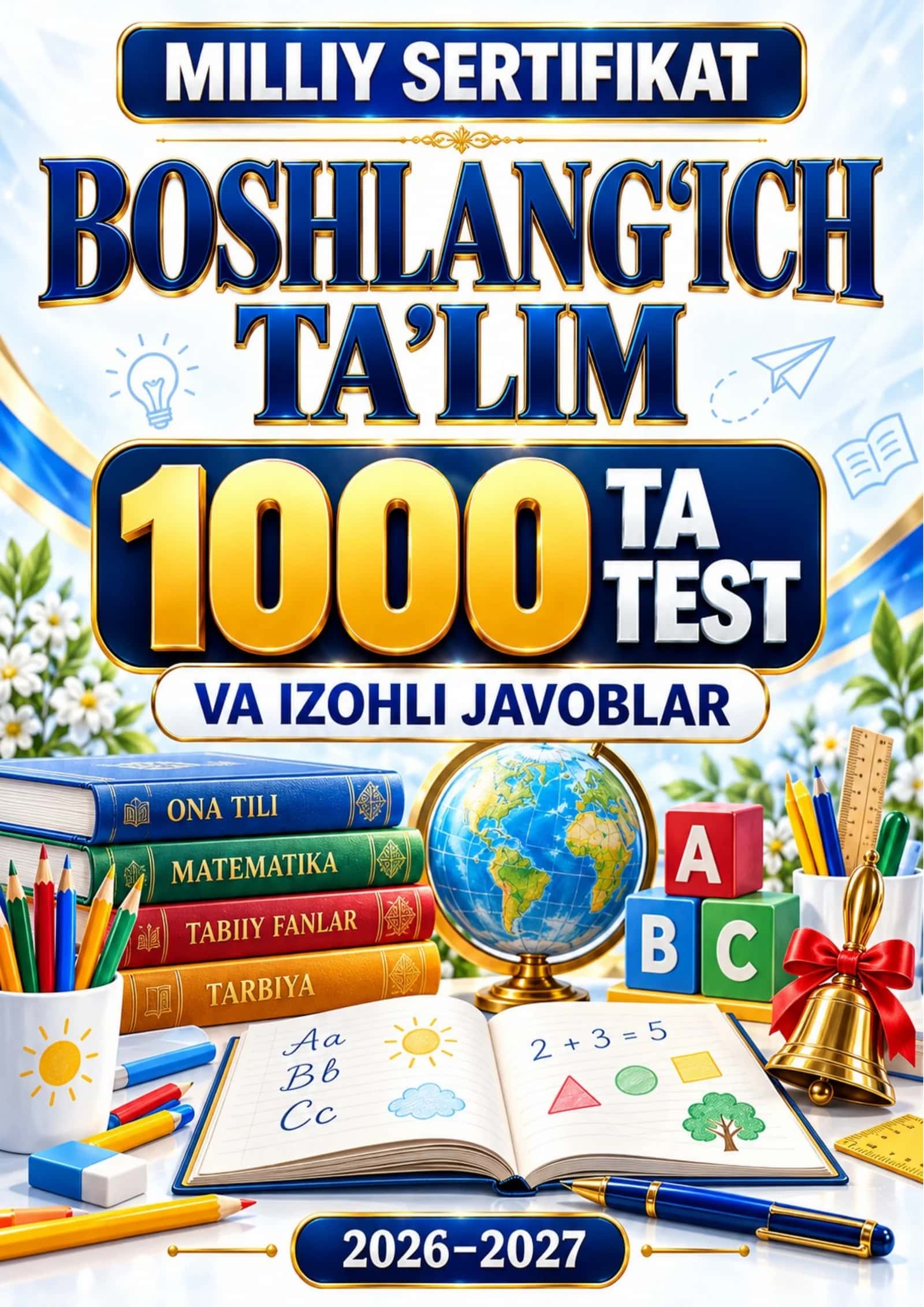 MILLIY SERTIFIKAT/BOSHLANG‘ICH TA’LIM 1000 TA TEST VA IZOHLI JAVOBLAR 2026–2027