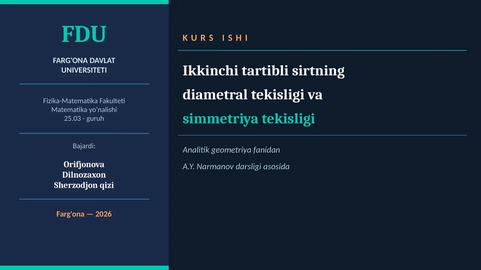 Ikkinchi tartibli sirtning diametral tekisligi va simmetriya tekisligi