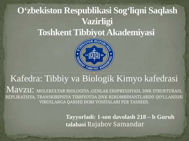 MOLEKULYAR BIOLOGIYA, GENLAR EKSPRESSIYASI