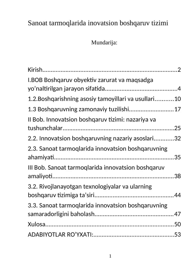 Sanoat tarmoqlarida inovatsion boshqaruv tizimi