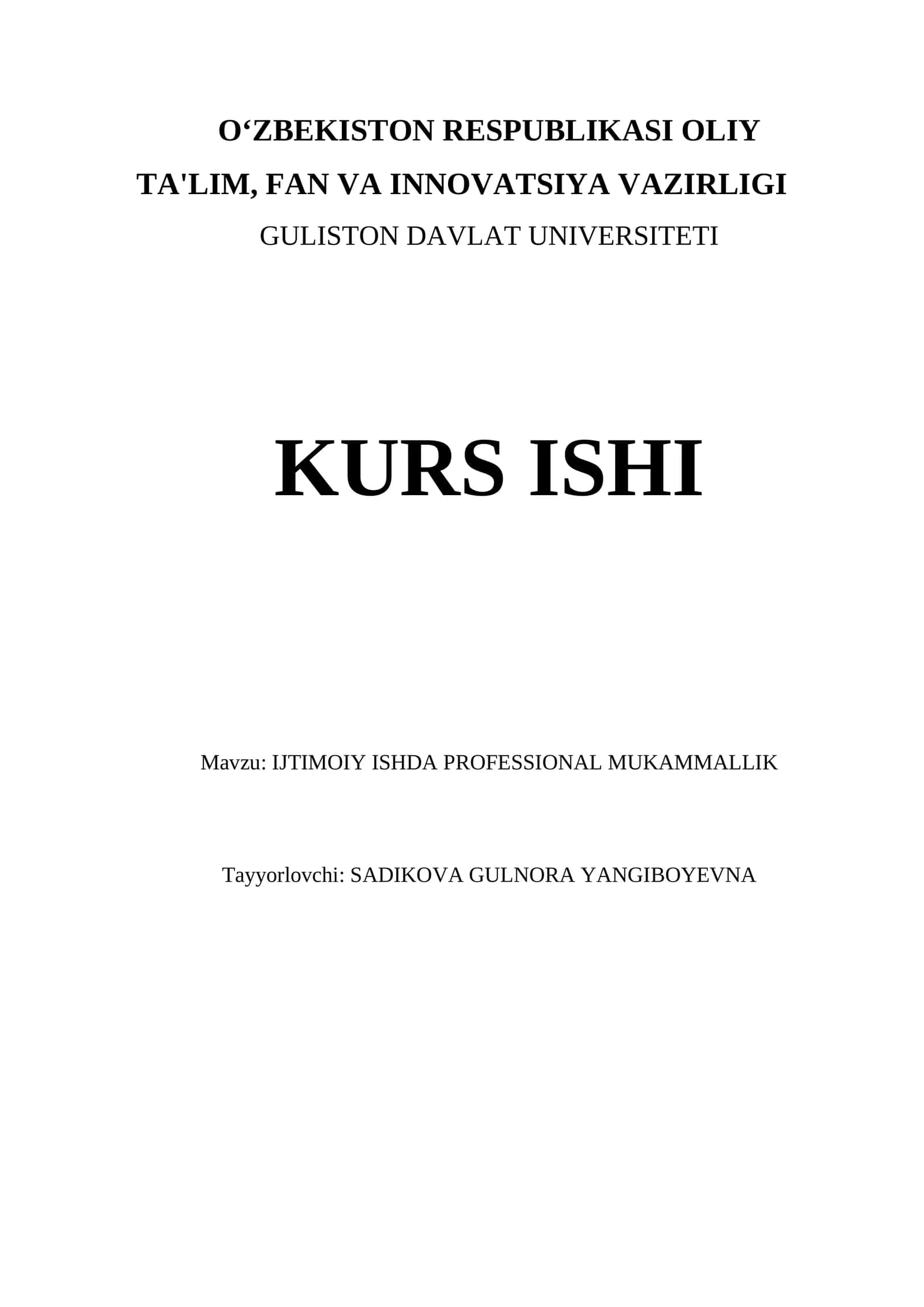 IJTIMOIY ISHDA PROFESSIONAL MUKAMMALLIK
