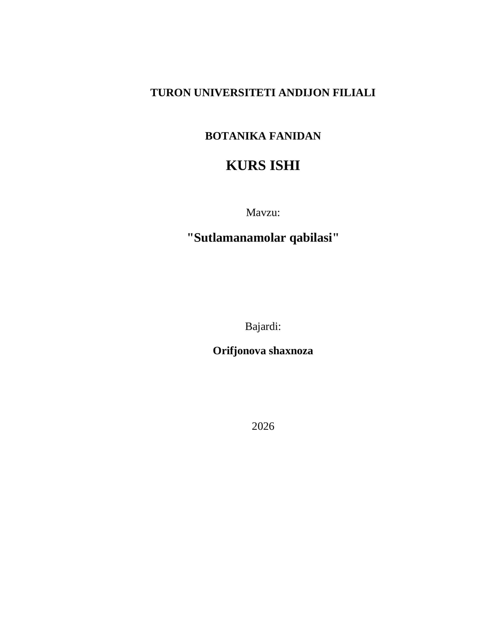 "Sutlamanamolar qabilasi" kurs ishi