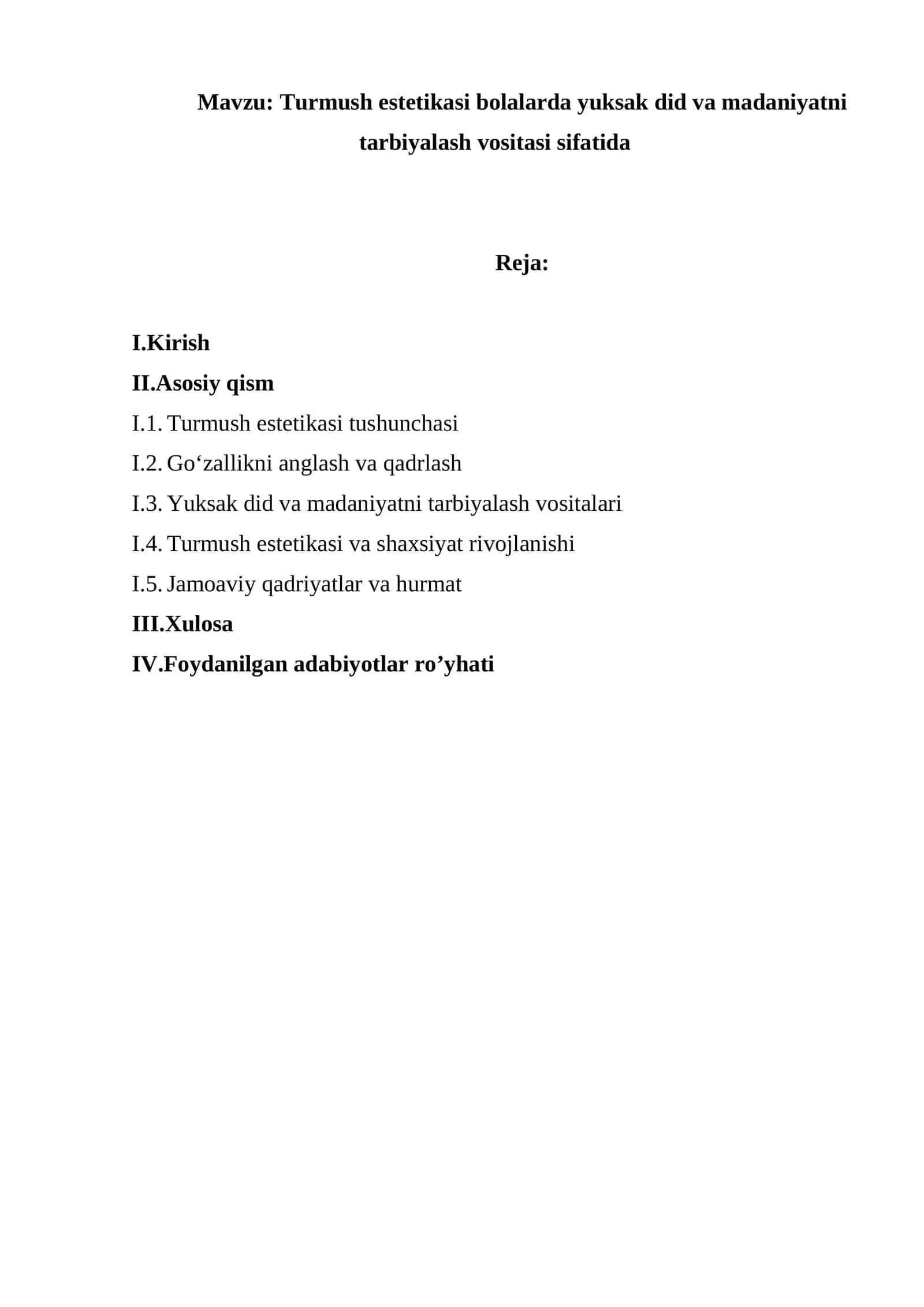Turmush estetikasi bolalarda yuksak did va madaniyatni tarbiyalash vositasi sifatida