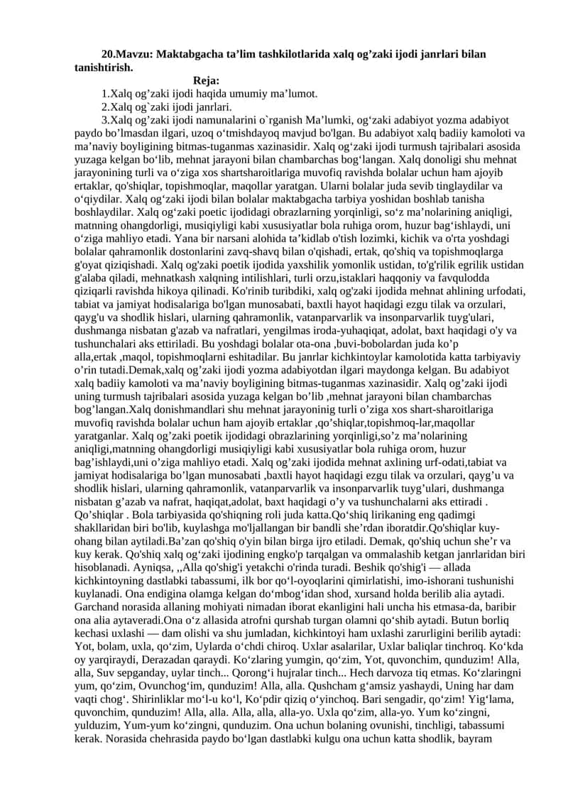 Maktabgacha ta’lim tashkilotlarida xalq og’zaki ijodi janrlari bilan tanishtirish