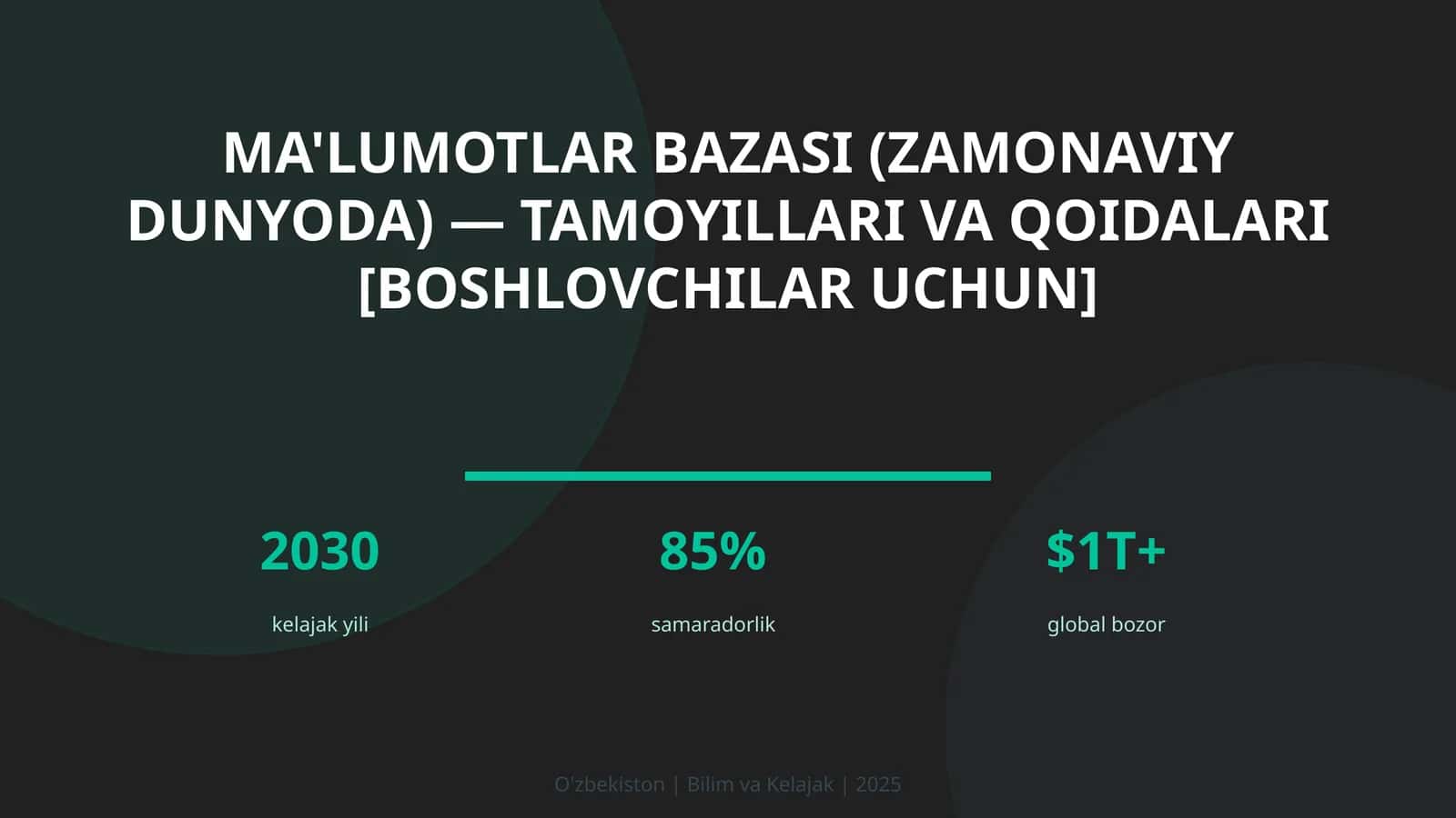 Ma'lumotlar bazasi (zamonaviy dunyoda) — tamoyillari va qoidalari [boshlovchilar uchun]