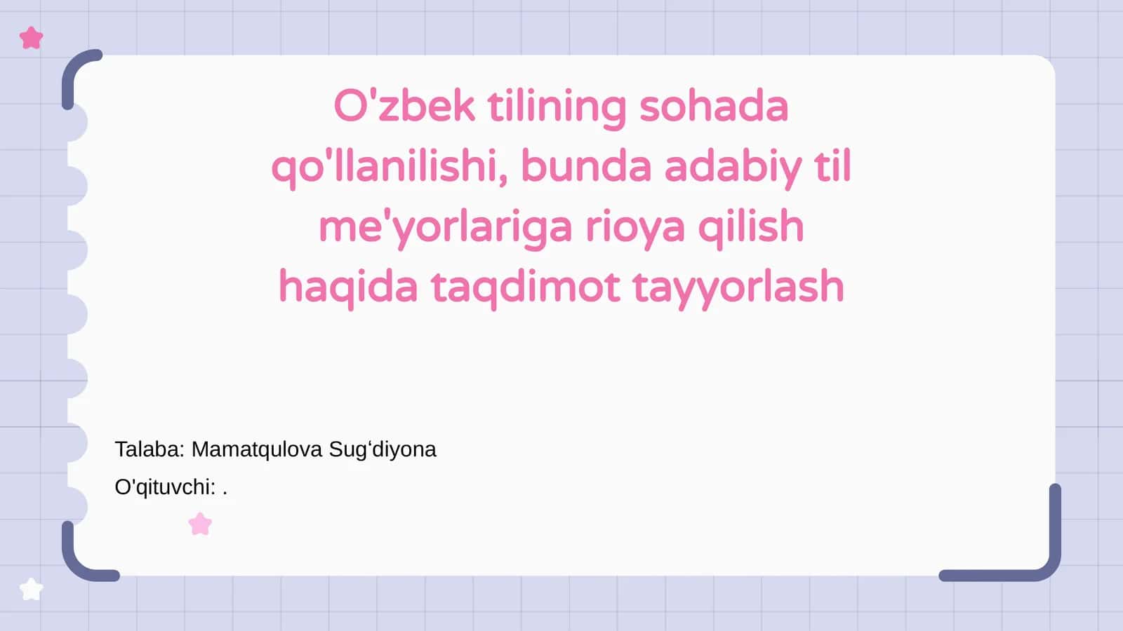 O'zbek tilining sohada qo'llanilishi