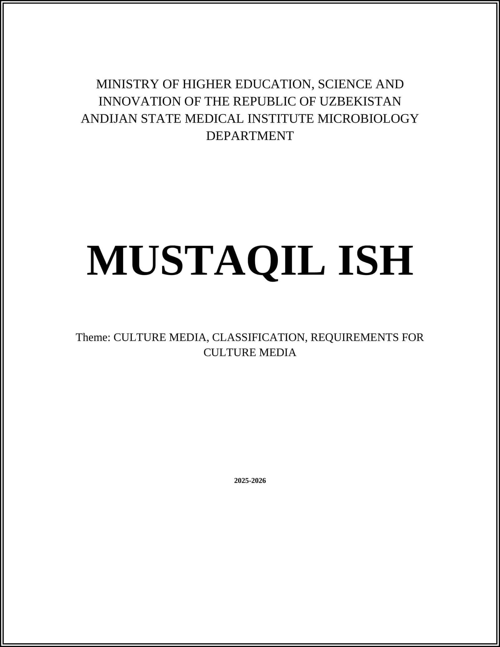 CULTURE MEDIA, CLASSIFICATION, REQUIREMENTS FOR CULTURE MEDIA
