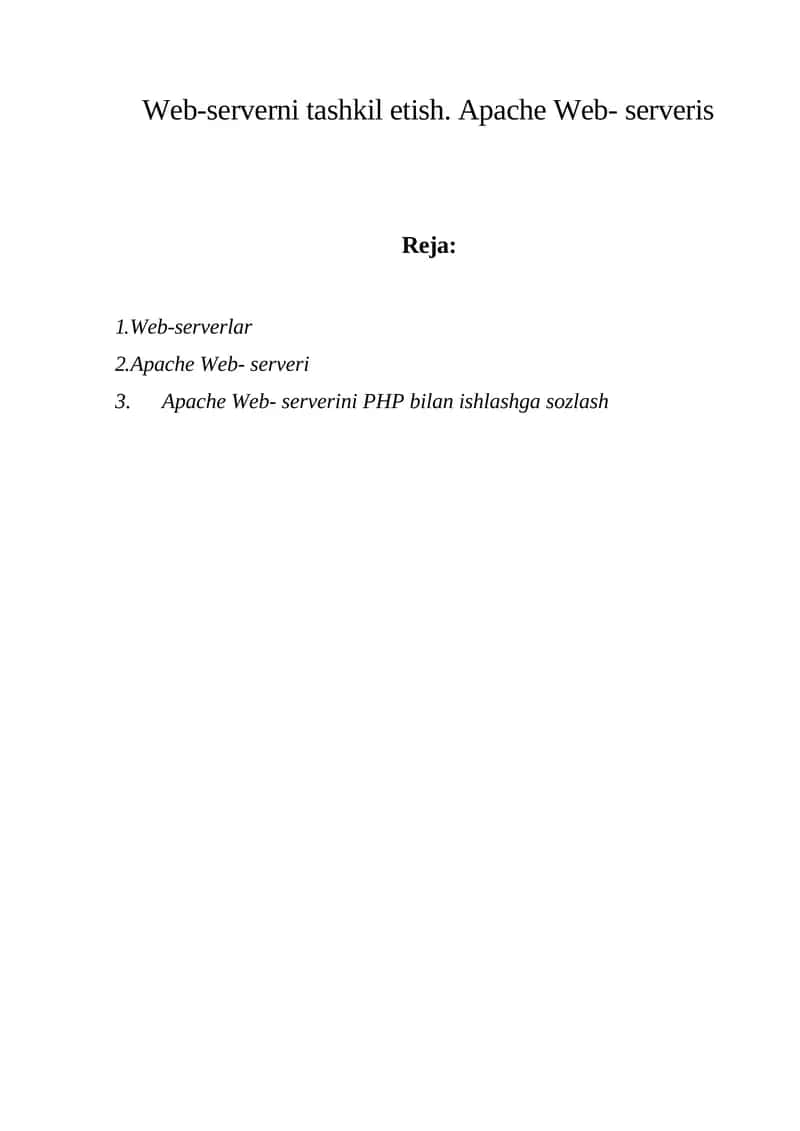 Web-serverni tashkil etish. Apache Web- serveris