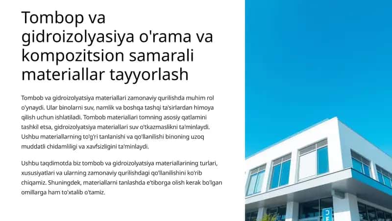Tombop va gidroizolyasiya o'rama va kompozitsion samarali materiallar tayyorlash