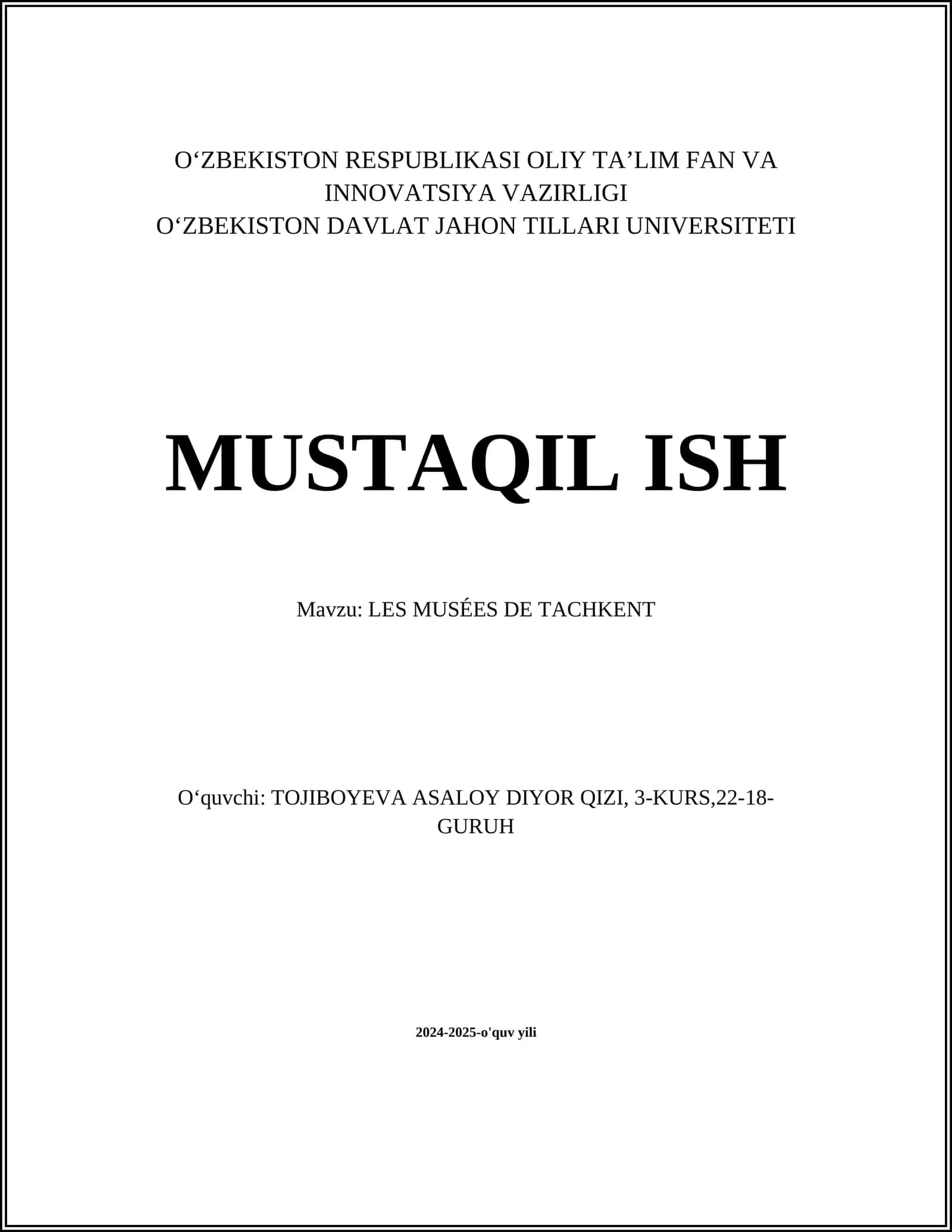 LES MUSÉES DE TACHKENT