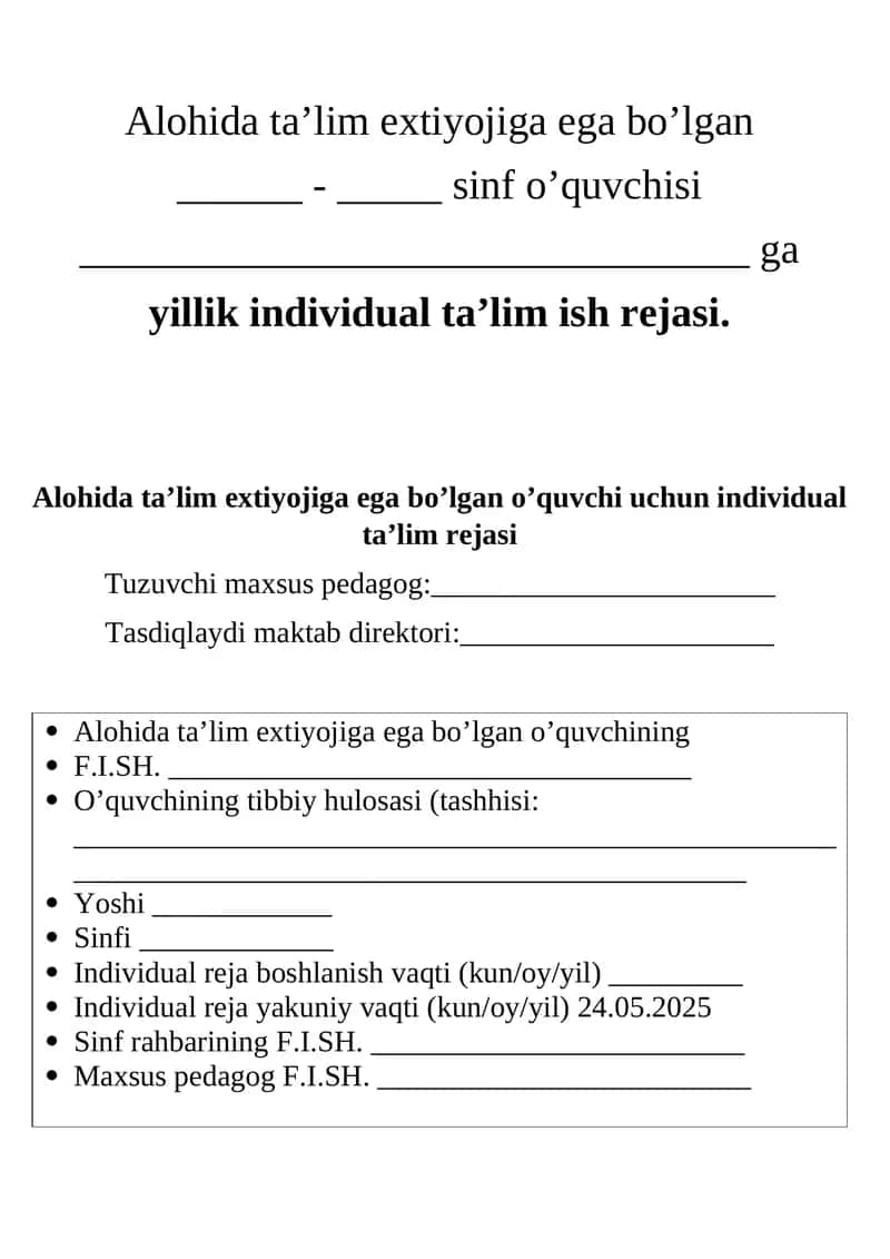 Alohida ta’lim extiyojiga ega bo’lgan