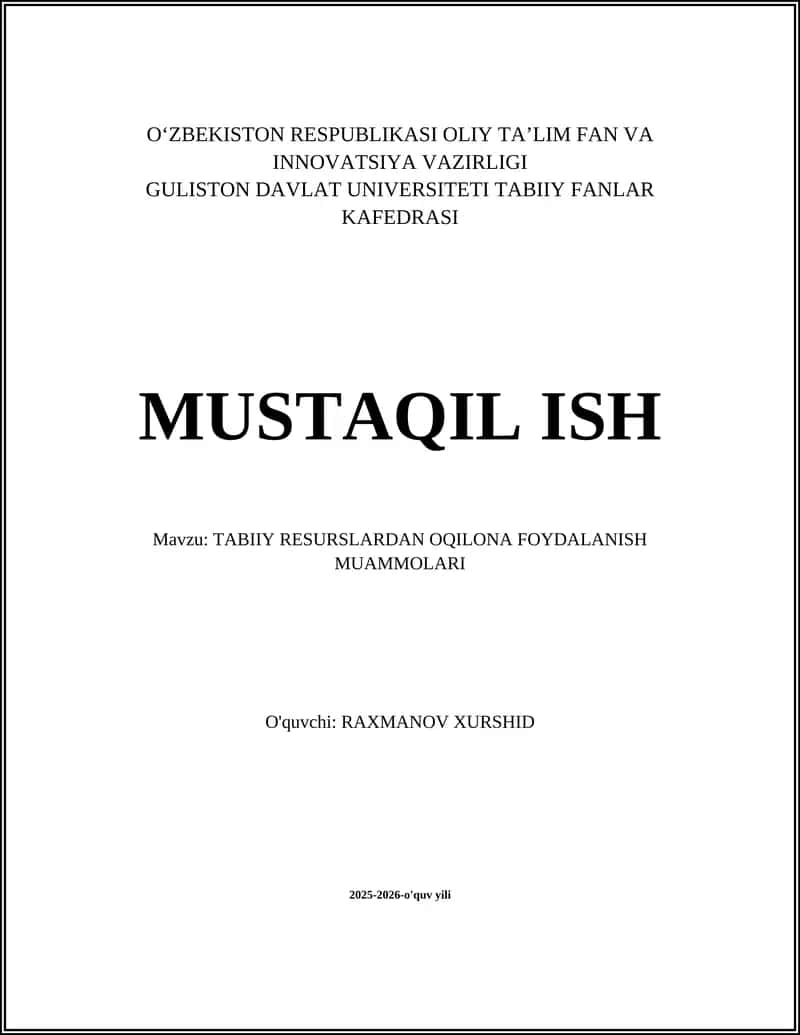 TABIIY RESURSLARDAN OQILONA FOYDALANISH MUAMMOLARI