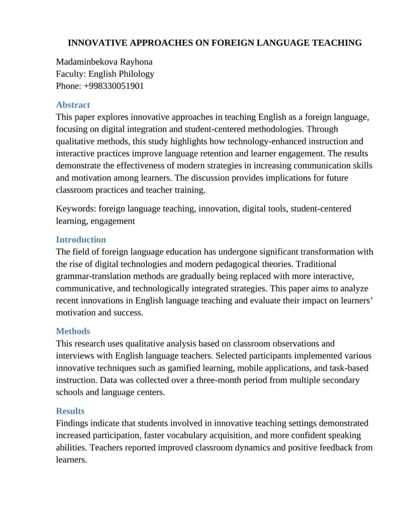 Innovative Approaches on Foreign Language Teaching
