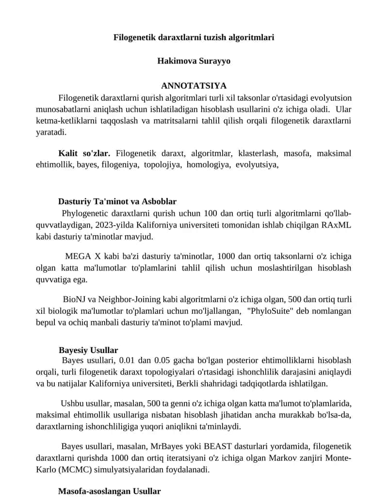 Filogenetik daraxtlarni tuzish algoritmlari