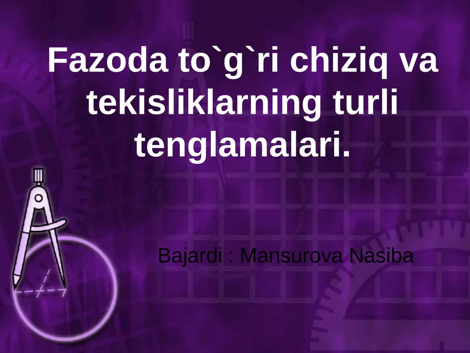 Fazoda to`g`ri chiziq va tekisliklarning turli tenglamalari