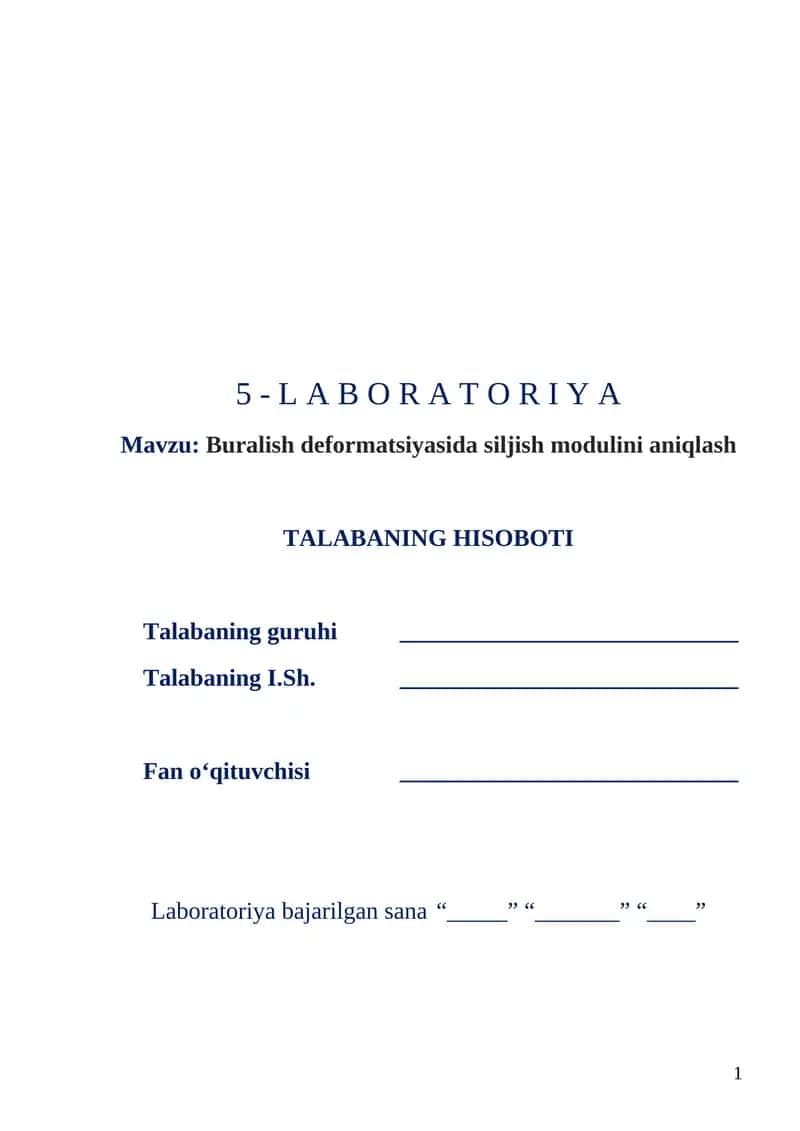 Buralish deformatsiyasida siljish modulini aniqlash