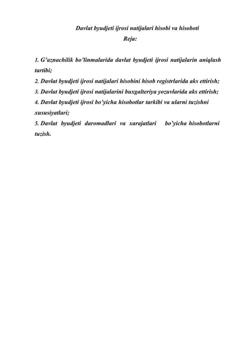 Davlat byudjeti ijrosi natijalari hisobi va hisoboti
