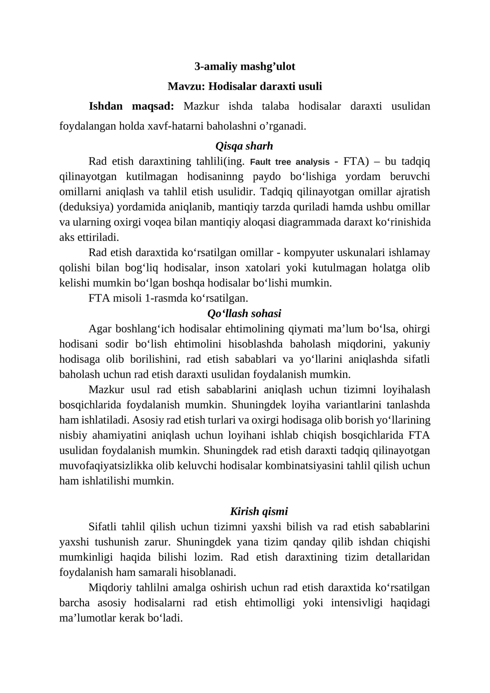 Hodisalar daraxti usuli