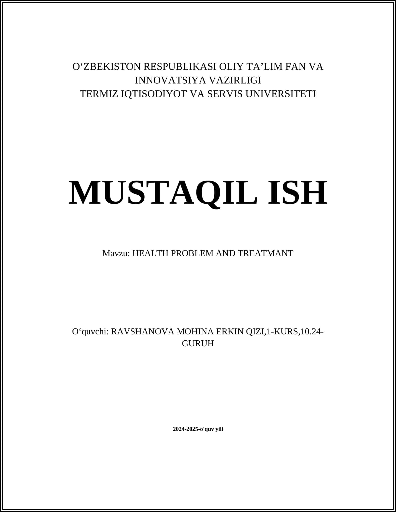 HEALTH PROBLEM AND TREATMANT