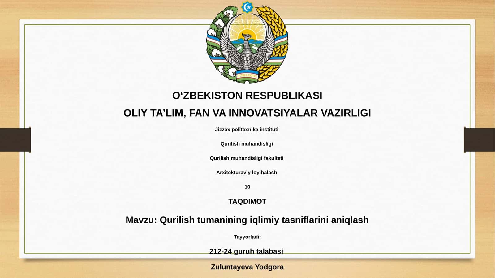 Qurilish tumanining iqlimiy tasniflarini aniqlash