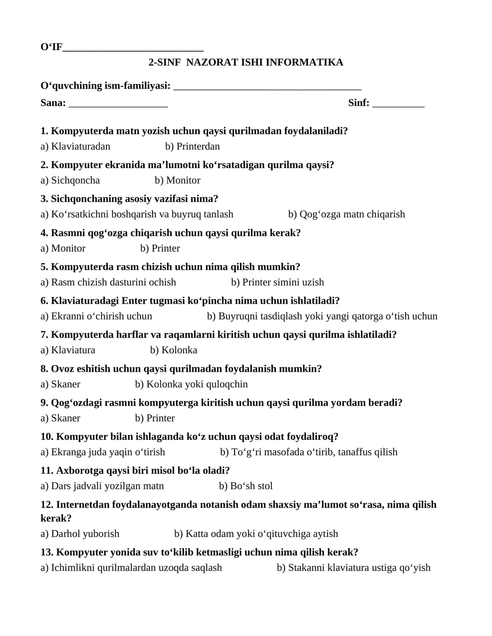 2-SINF INFORMATIKA TEST