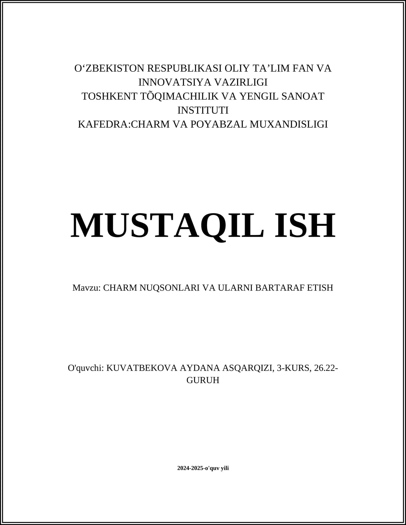CHARM NUQSONLARI VA ULARNI BARTARAF ETISH