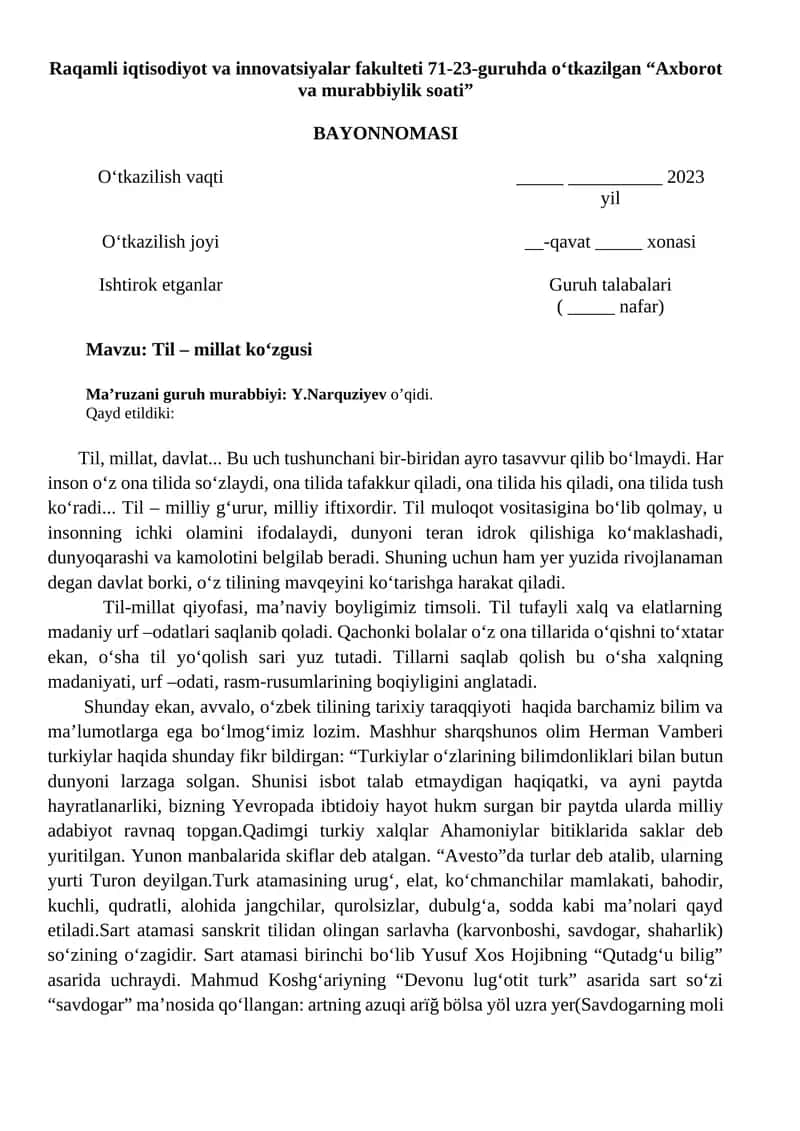 Axborot va murabbiylik soati