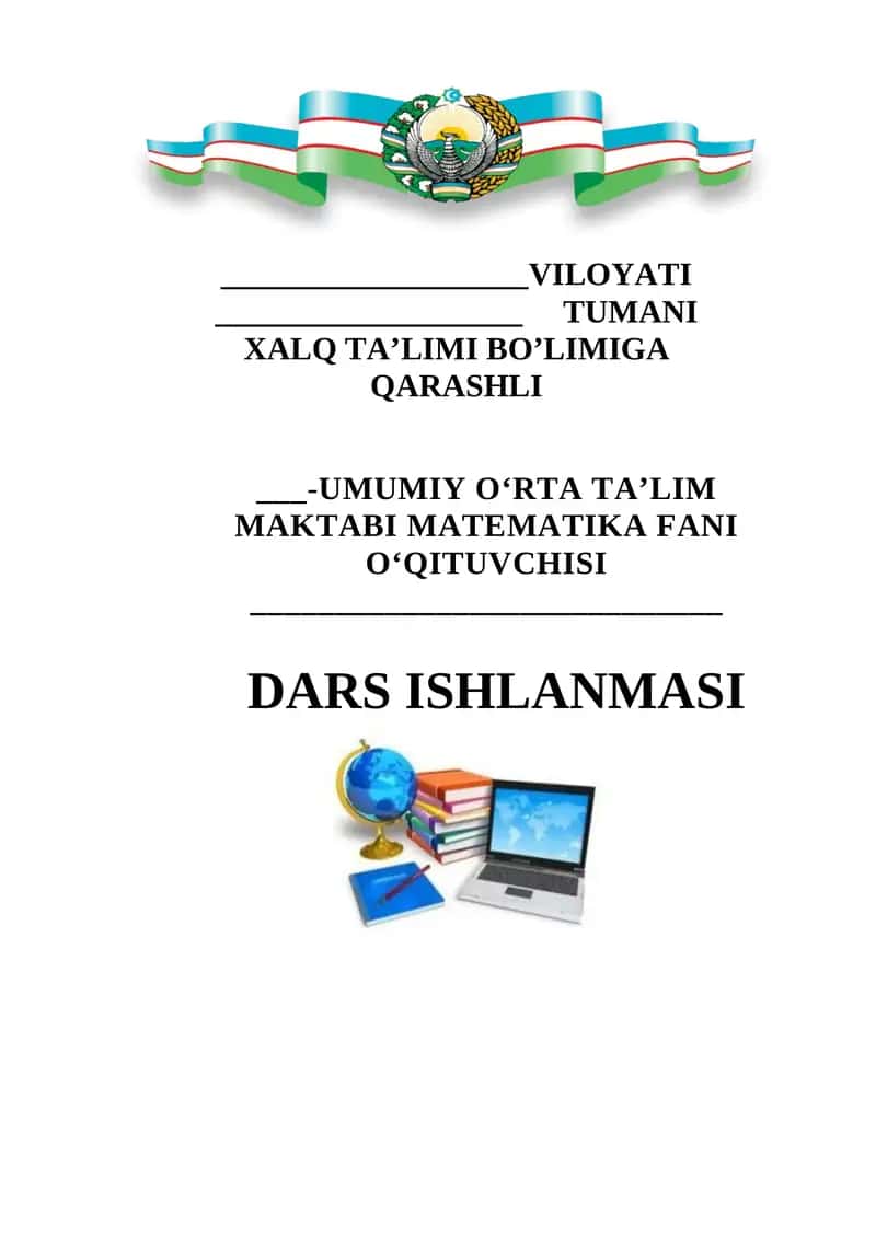 Logarifm darsining dars ishlanmasi