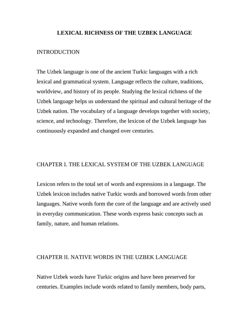 LEXICAL RICHNESS OF THE UZBEK LANGUAGE