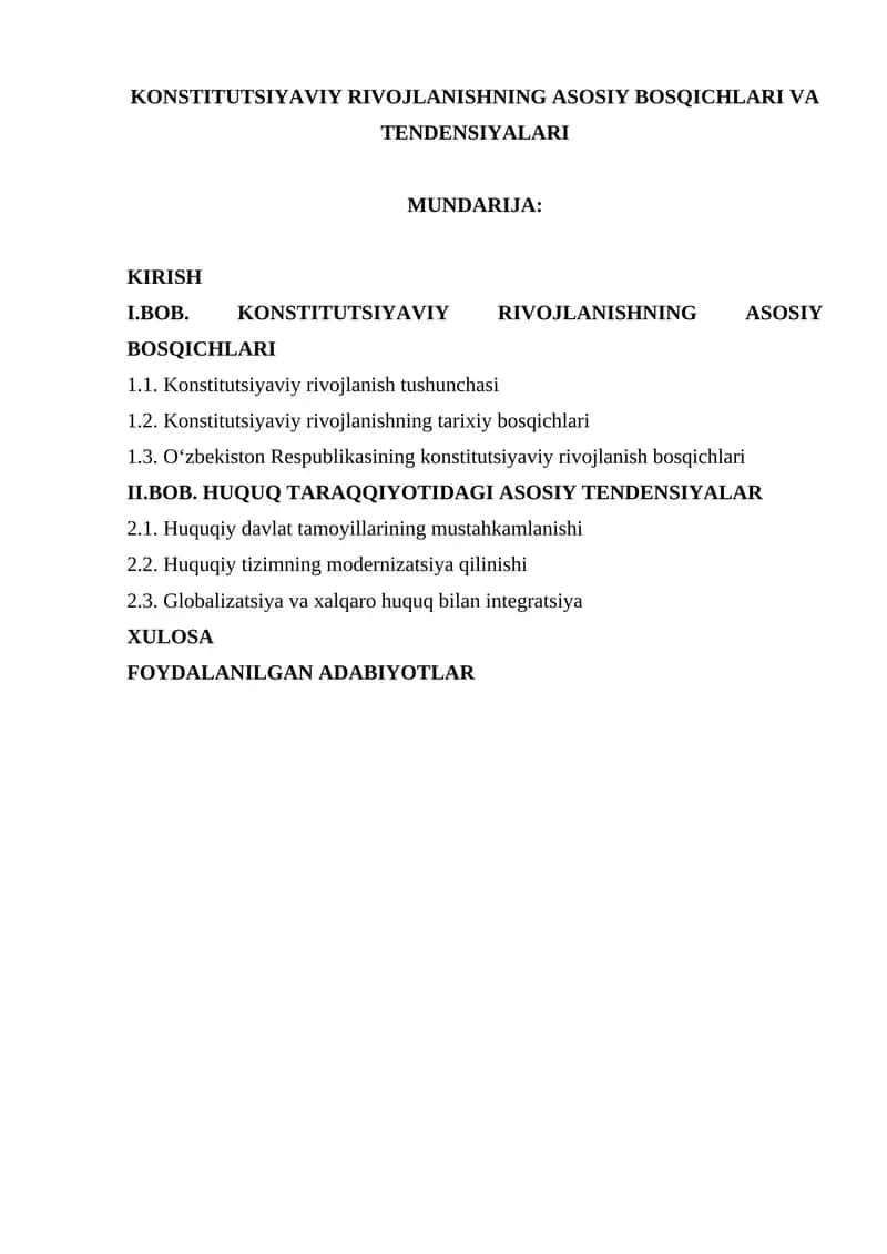 Konstitutsiyaviy Rivojlanishning Asosiy Bosqichlari va Tendensiyalari