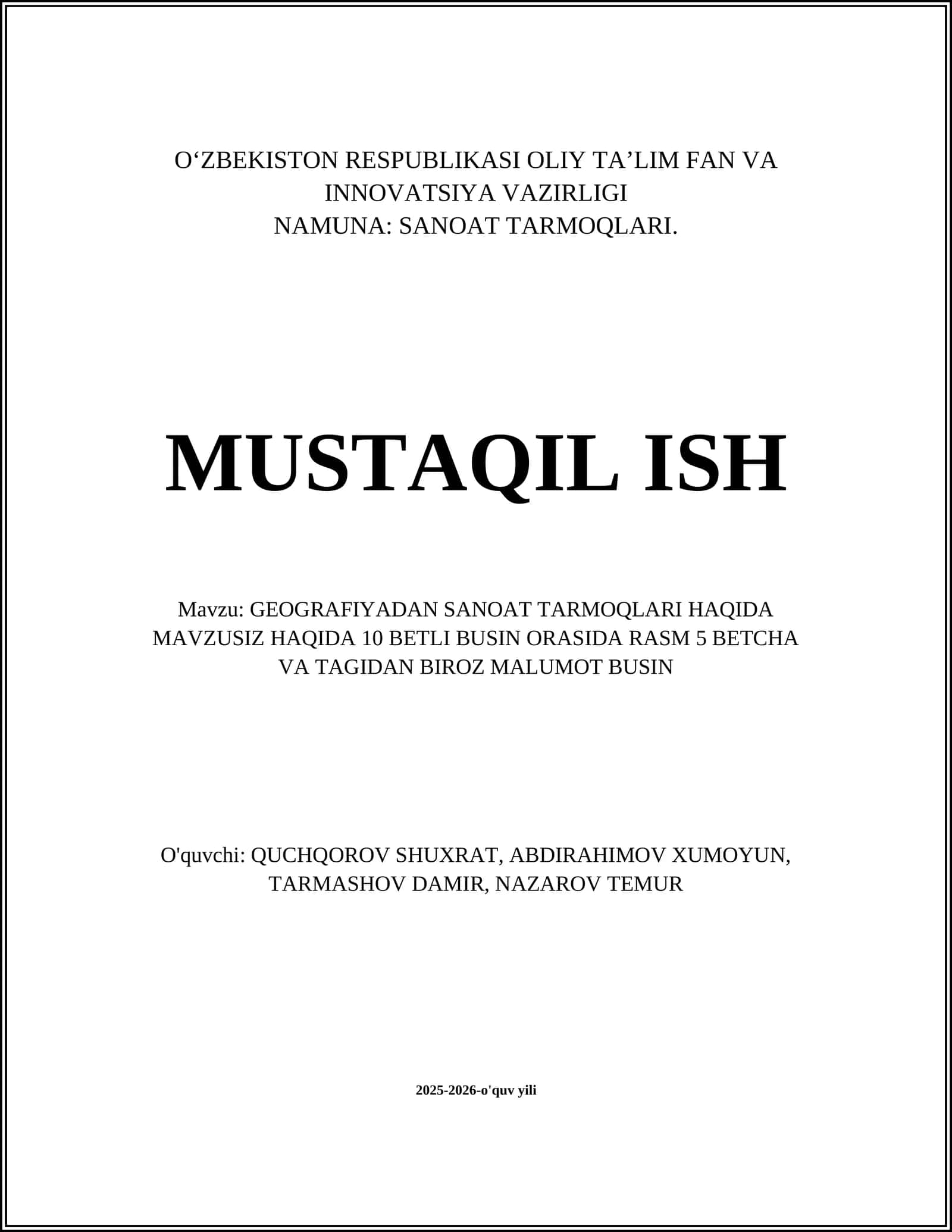 GEOGRAFIYADAN SANOAT TARMOQLARI